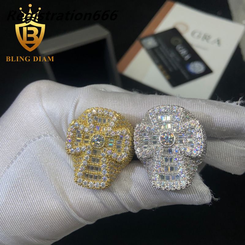 Hot Sale Cross Shape Ring 925 Sterling Silver Moissanite Rings Iced Out Moissanite Hip Hop Style Jewelry Pass Diamond Test GRA