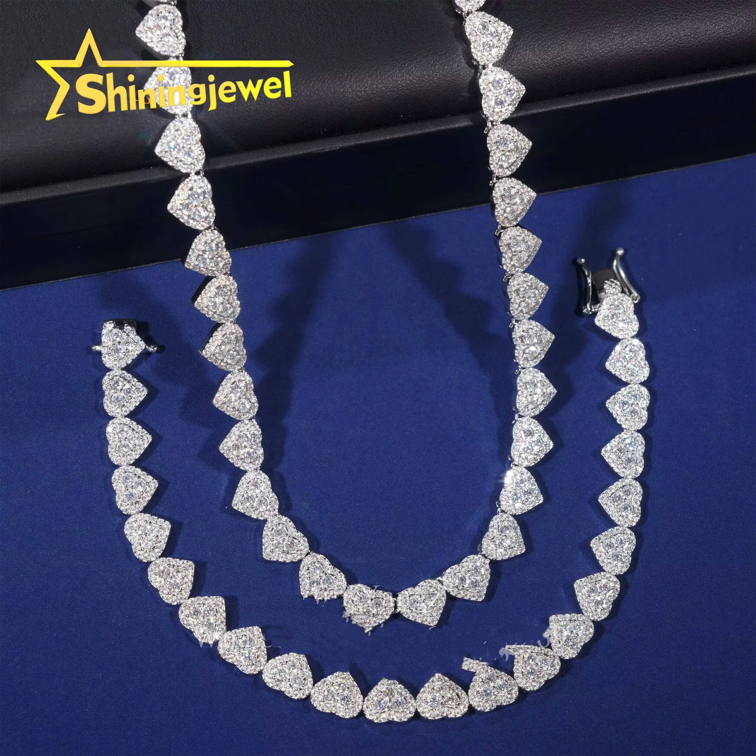 Valentines Day Gift 8mm Heart Shape Hip Hop Rock Moissanite Miami Cuban Chain 925 Silver Moissanite Cuban Bracelet