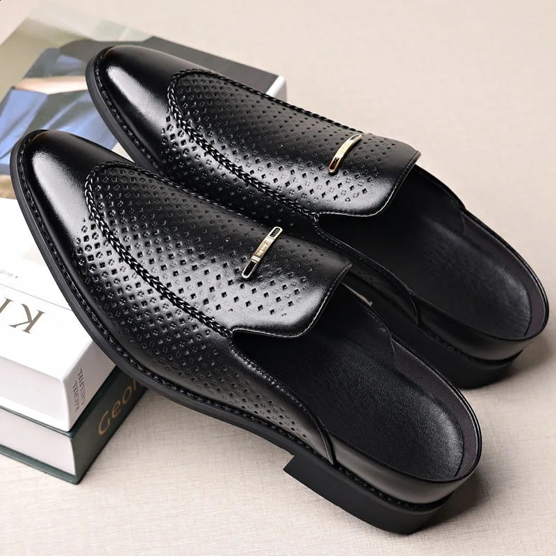 half shoes dress mules for man loafers shoe suit formal slippers for man casual business man slippers outdoor mules homme 260202