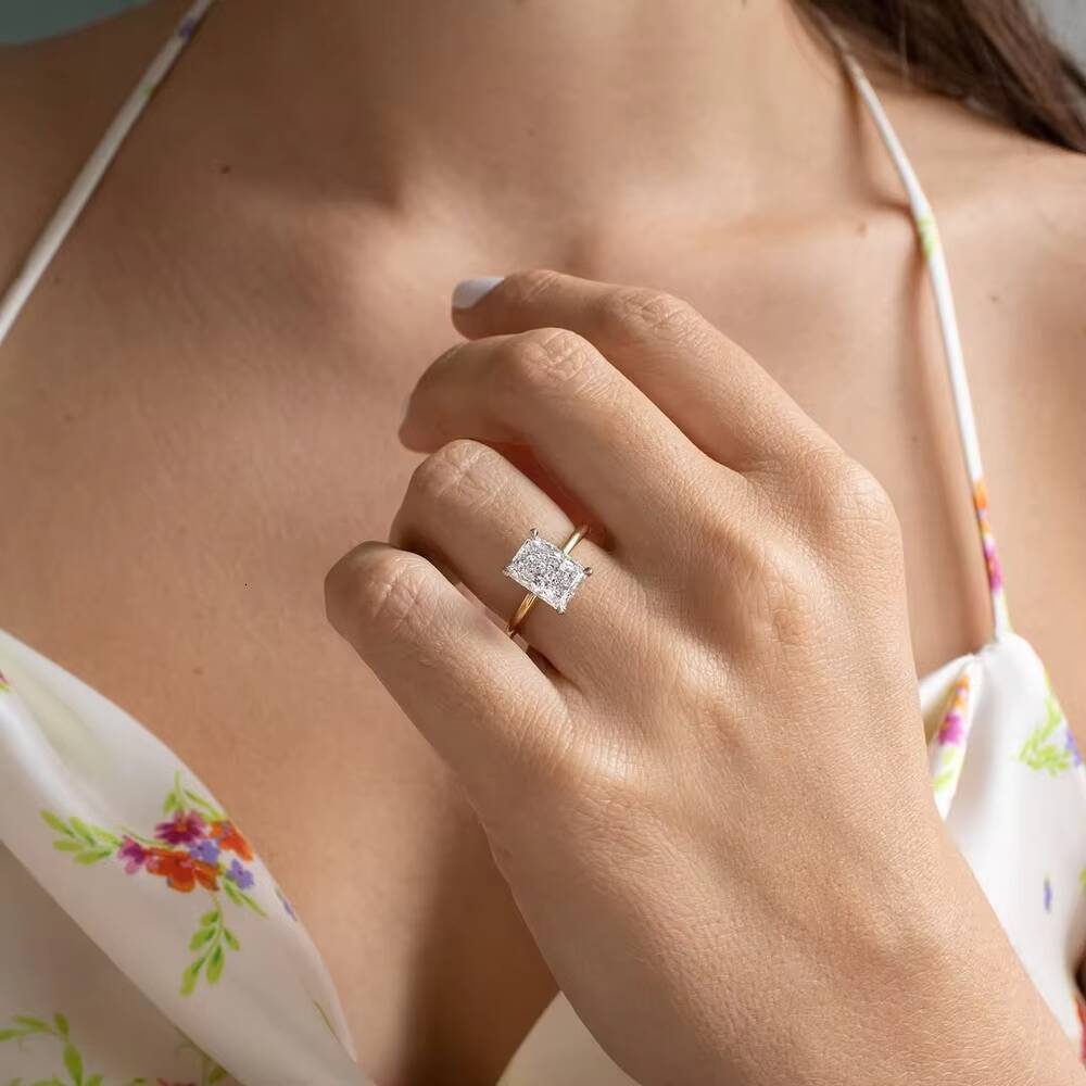 Factory Price Radiant Cut Moissanite Bridal Ring Gold Silver Platinum Setting Global Shipping in wholesale