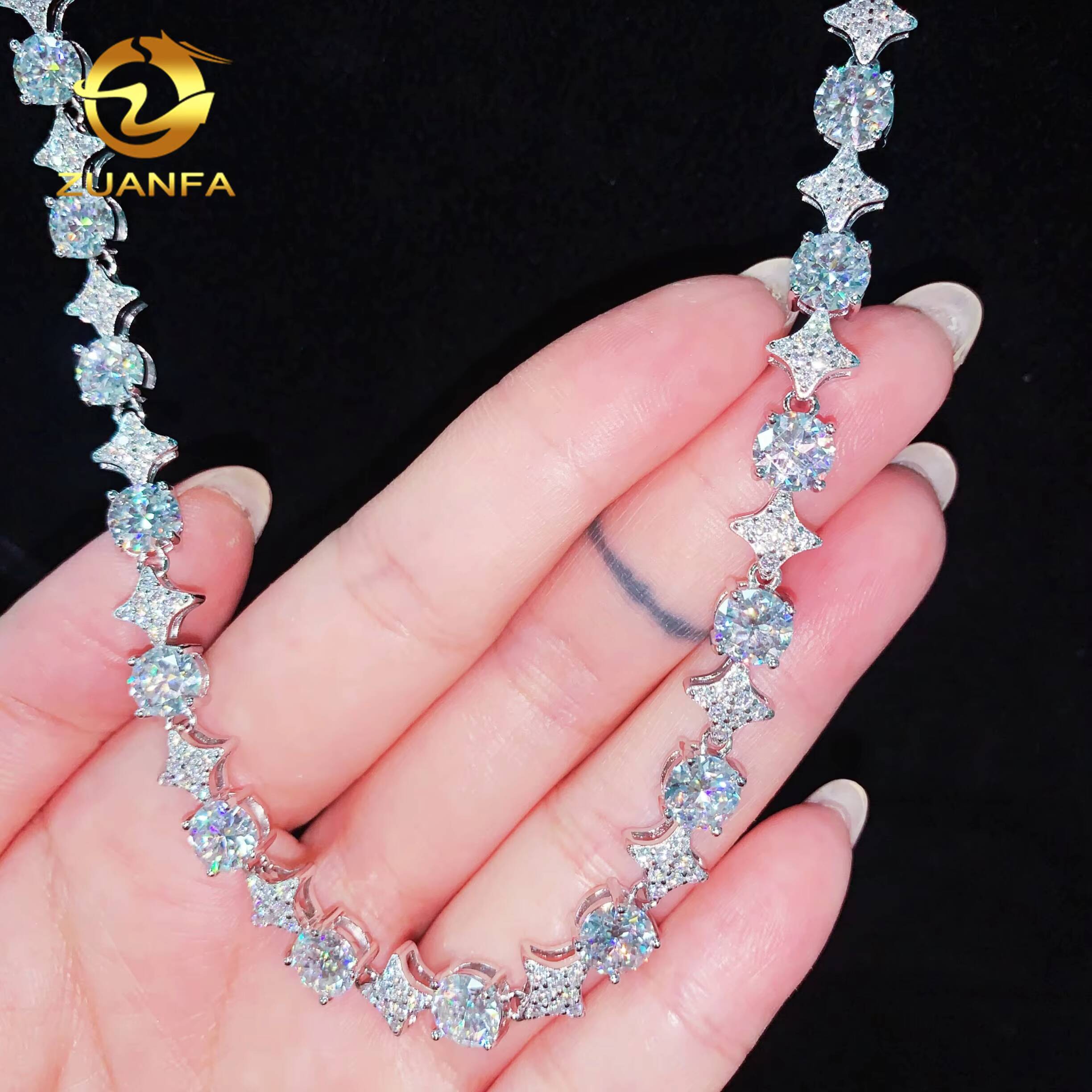 Flashy Necklace for Girl 5mm Moissanite Tennis Chain Necklace Star 925 Sterling Silver Moissanite Hip Hop Jewelry