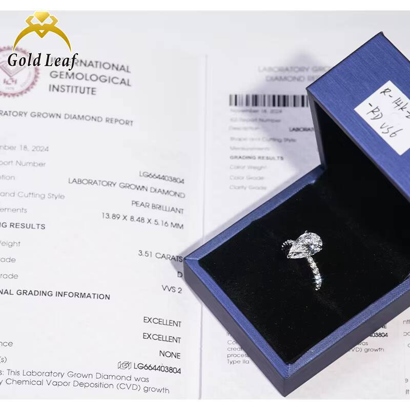 35CT Pear Cut Lab Diamonds Ring IGI Report Cvd HPHT Lab Grown Created Diamond Solid Gold Engagement Ring Jewelry Women