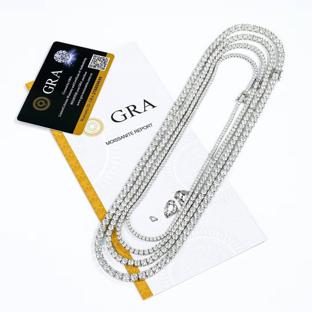 Xingyue Jewelry 2mm-6mm Gra 925 Sterling Silver Ice Out Diamond Mossanite Moissanite Tennis Link Necklace Chain for Men Women