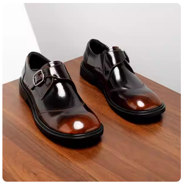 Genuine Leather Men's Shoes Buckle Monk Shoes Business Breathable Casual Leather Shoes Bright round Head Trendy Shoes