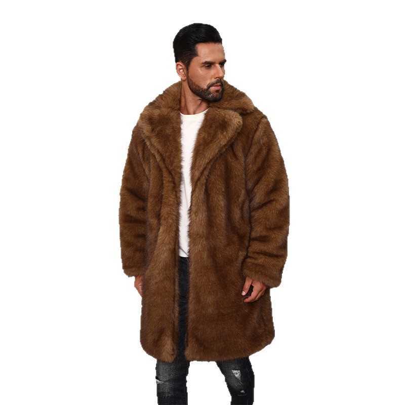 Faux Fur Coat for Men Mid-Length British Style with Suit Collar Warm Faux Fur Imitation Fur Coat