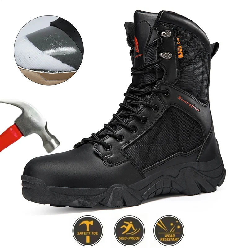 High-Top Anti-Smashing Work Boots Outdoor Waterproof Safety Shoes Steel Toe Non Slip Mens Boots Fashion Protective Men Shoes 260205
