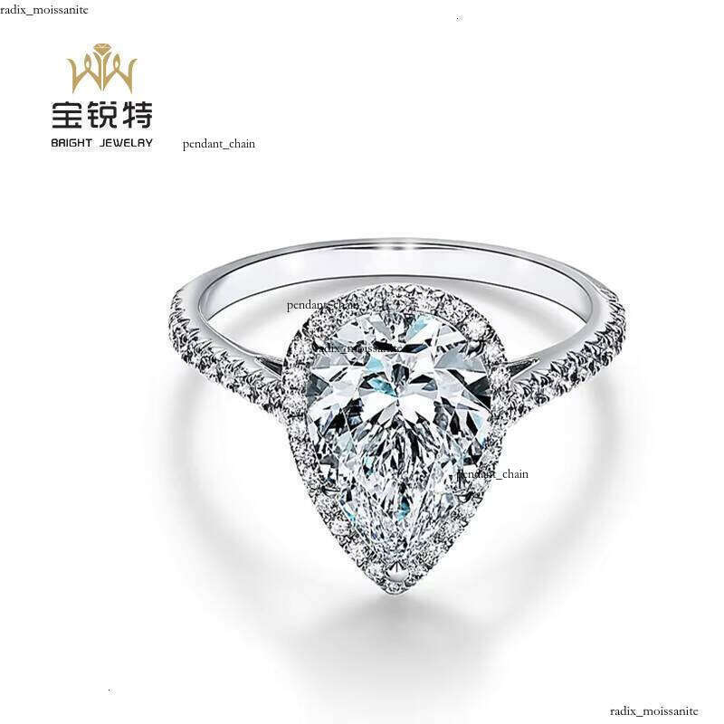 18k White Gold Custom 2 Cat Pear Paper Card Halo VVS Moissanite Wedding Ring for Women