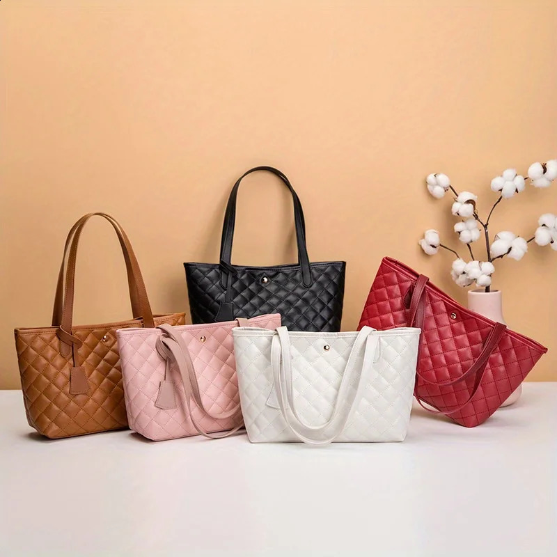 Chic Embroidered Tote Bag for Women Spacious Stylish Shoulder Handbag with Fixed Strap Polyester Lined Faux Leather 260209