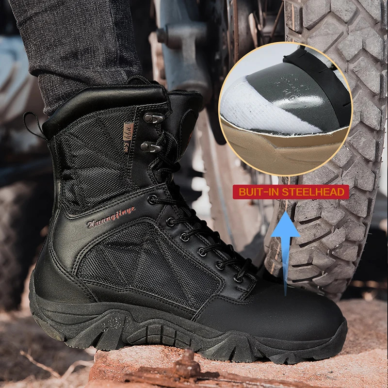 High-Top Anti-Smashing Work Boots Outdoor Waterproof Safety Shoes Steel Toe Non Slip Mens Boots Fashion Protective Men Shoes 260205