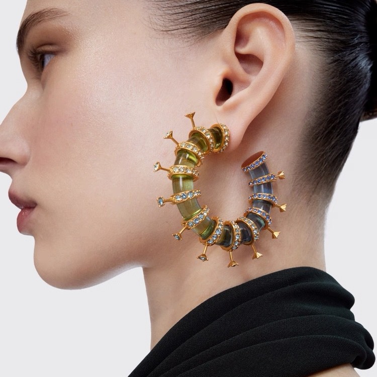 Exaggerated Color Gradient Resin Collar Sparkling Diamond Geometry Hoop Earring Fashionable Luxurious High-End Schiaparelli GRADIENT HOOP EARRINGS