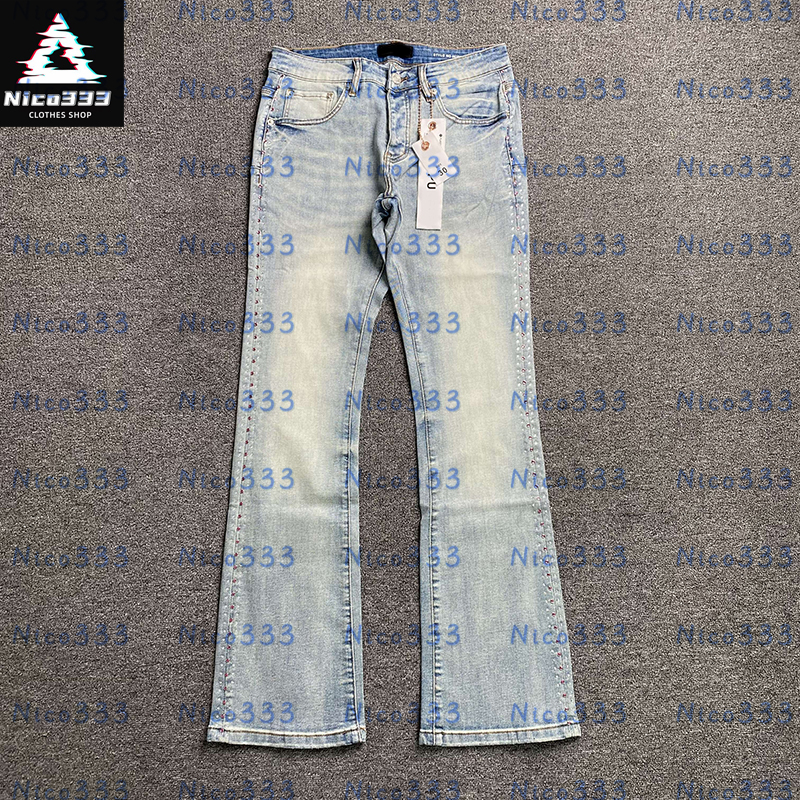 Men purple flare jeans side diamonds solid color hundred loose street men and women casual straight jeans