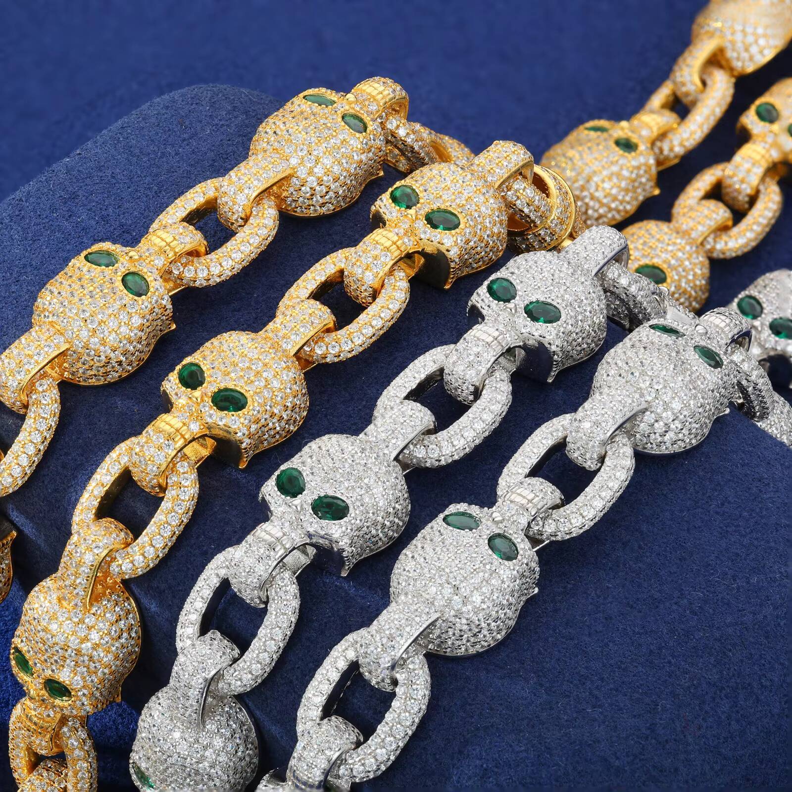 Customized Personality Design Men Jewelry 13MM 925 Silver VVS Moissanite Iced Out Green Eye Skull Link Chain Necklace