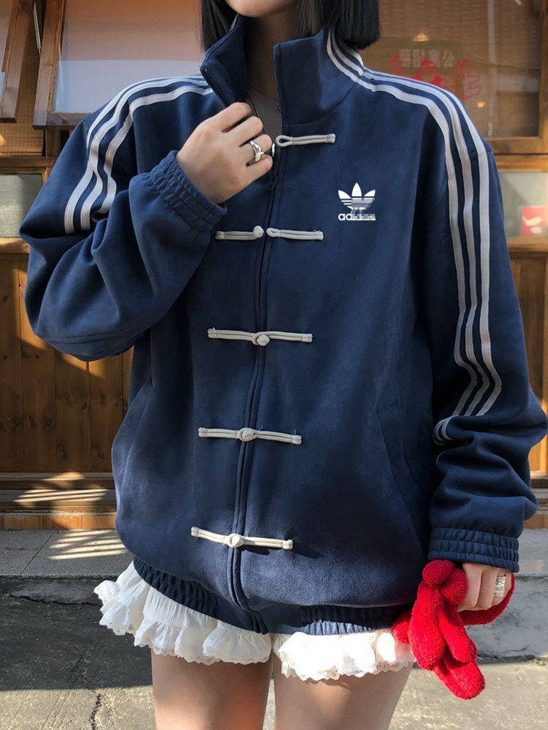 Amazon's popular men's and women's jacket design with three bar standing collar and buckle top for spring and autumn sports and loose Tang style jacket