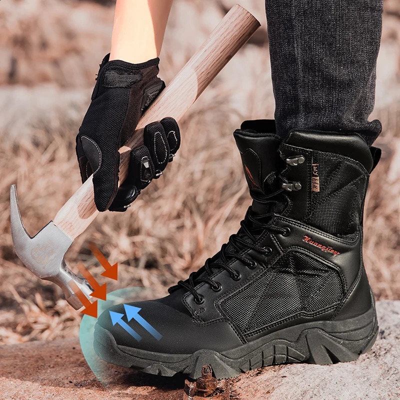 High-Top Anti-Smashing Work Boots Outdoor Waterproof Safety Shoes Steel Toe Non Slip Mens Boots Fashion Protective Men Shoes 260205