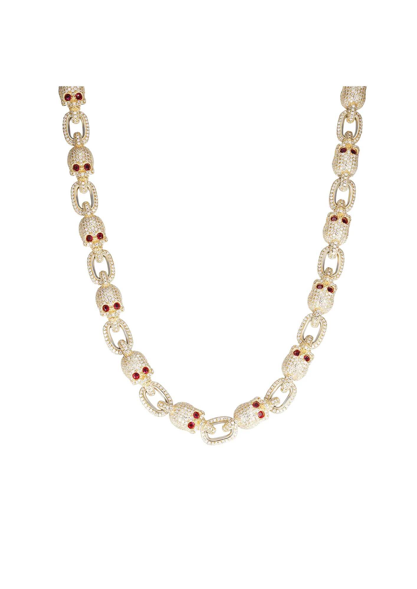 Luxury Fully Iced Out Moissanite Ruby Skulls Power Chain 925 Silver Rhodium Plated Luxury HipHop for Gift or Party