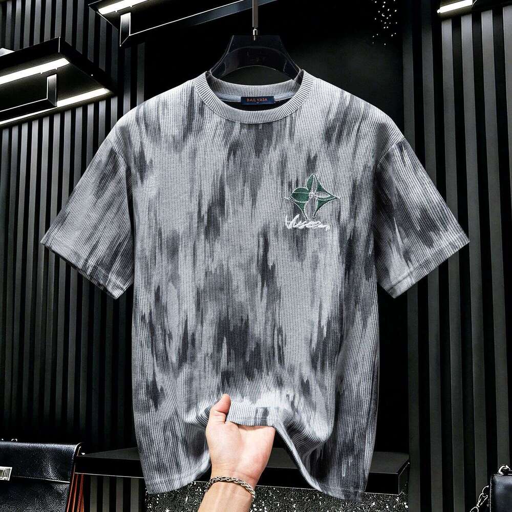 American-Style High-End Tie-Dye Embroidered Short-Sleeve T-Shirt, 2026 New Summer Trendy Light Luxury Men's Half-Sleeve Top