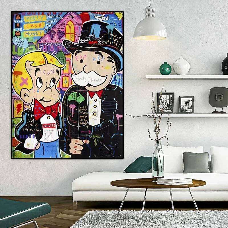 Graffiti Posters Banksy Style Canvas Love Kiss Richie Rich Wall Art Picitures Prints Mona Liberty Home Decor Painting 26Y0210