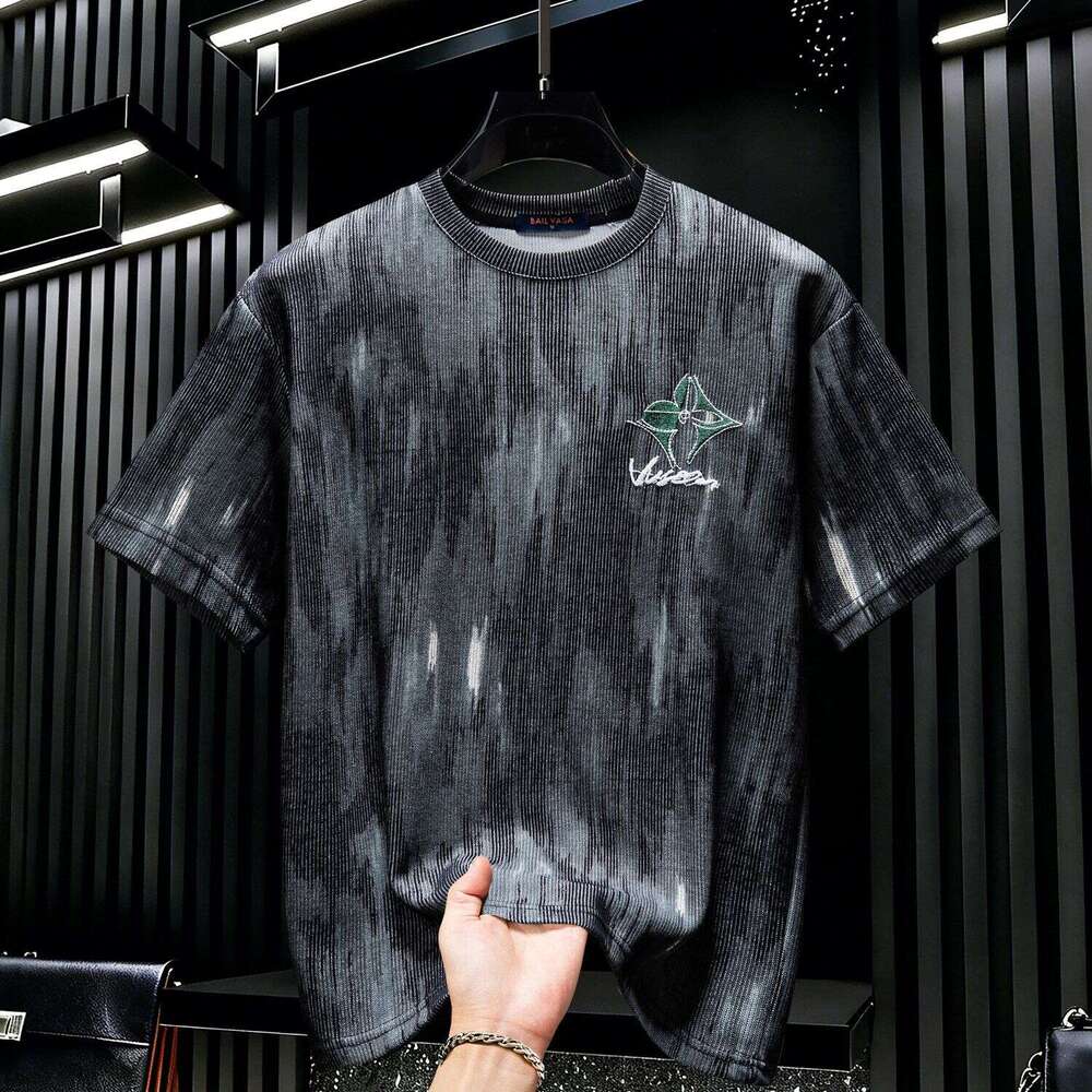 American-Style High-End Tie-Dye Embroidered Short-Sleeve T-Shirt, 2026 New Summer Trendy Light Luxury Men's Half-Sleeve Top