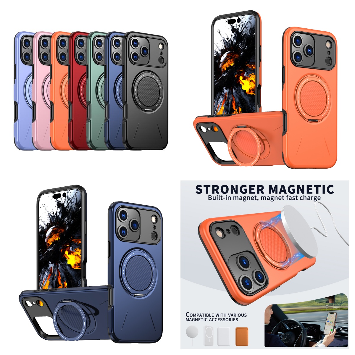 Luxury 360 Magnetic Ring For Magsafe Wireless Armor Shockproof Case For iPhone 17 17e 16 15 14 13 12 11 Pro Max Samsung S26 Ultra S25 Edge S24 FE S23  - view 3