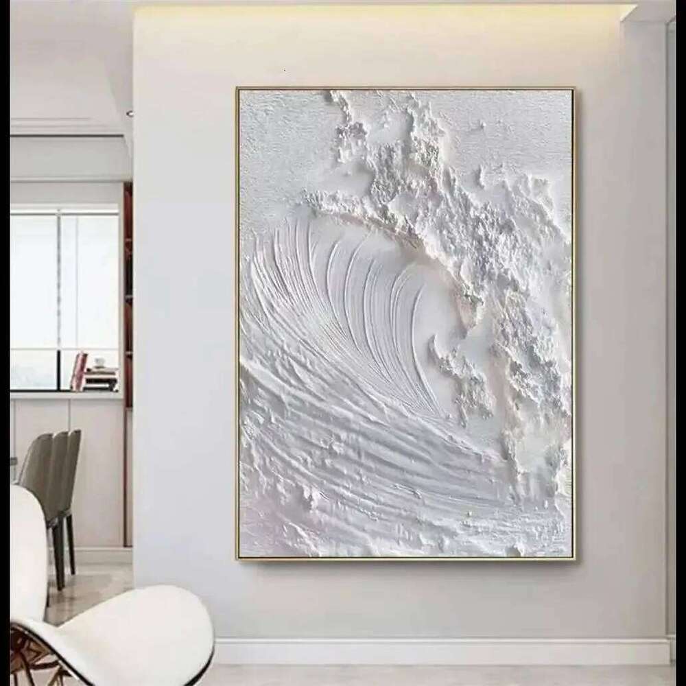 White Abstract Minimalist Textured Art Ocean Wave Beach Painting on Canvas WabiSabi Wall Decor for Living Room Poster Pr 26Y0210