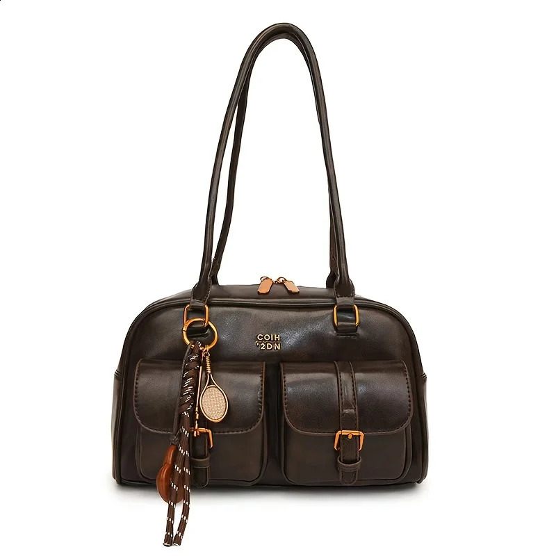 Womens Coffee Brown MultiPocket Handbag Shoulder Bag Stylish Versatile Letter Crossbody Purse for Travel Work Shopping Dates 260228