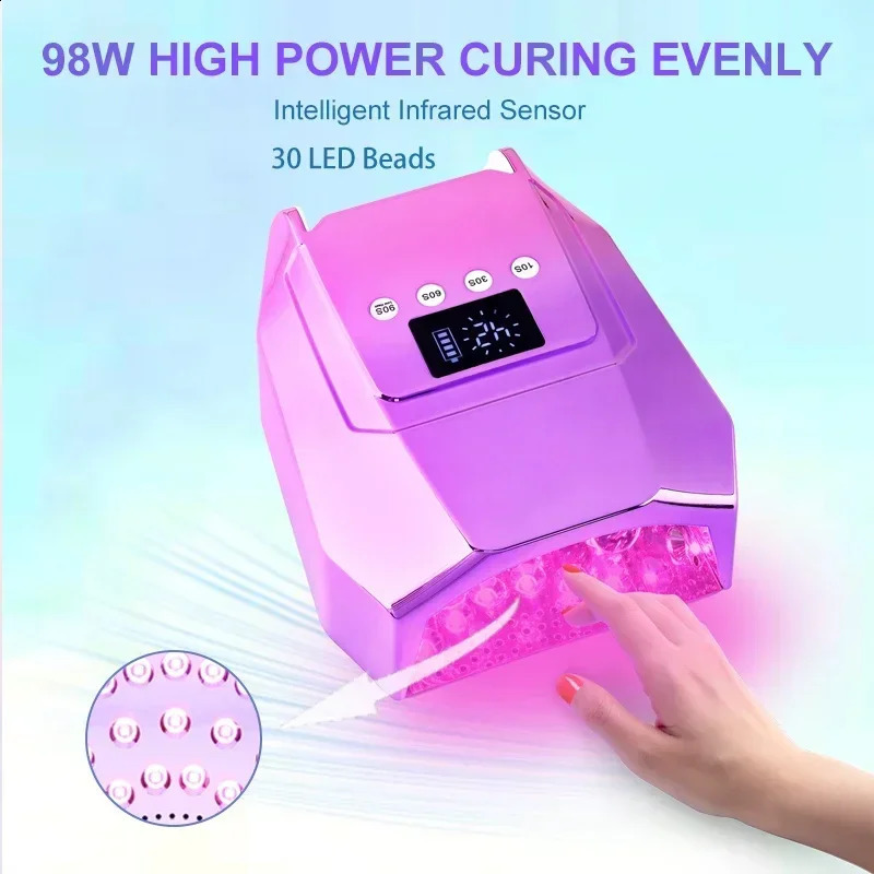 98W Rechargeable LED UV Lamp Cordless Battery Professional Nail Light with 4 Timers Fast Curing Nail Lamp for Salon and Home Use 260126