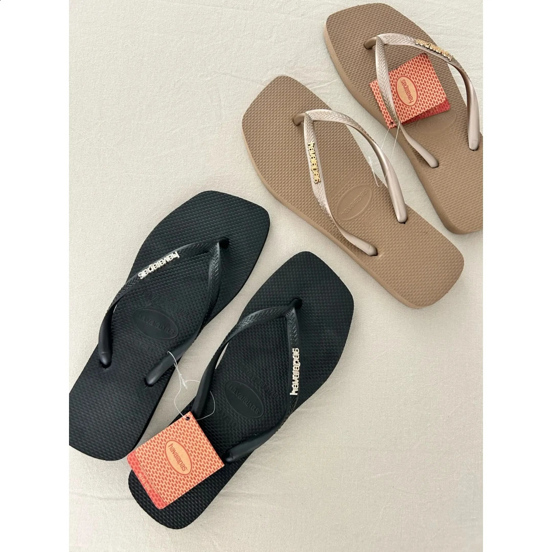2025 Summer Womens Square Toe Rubber Flip Flops Casual Outdoor Beach Sandals Size 35-42 Womens Shoes260128