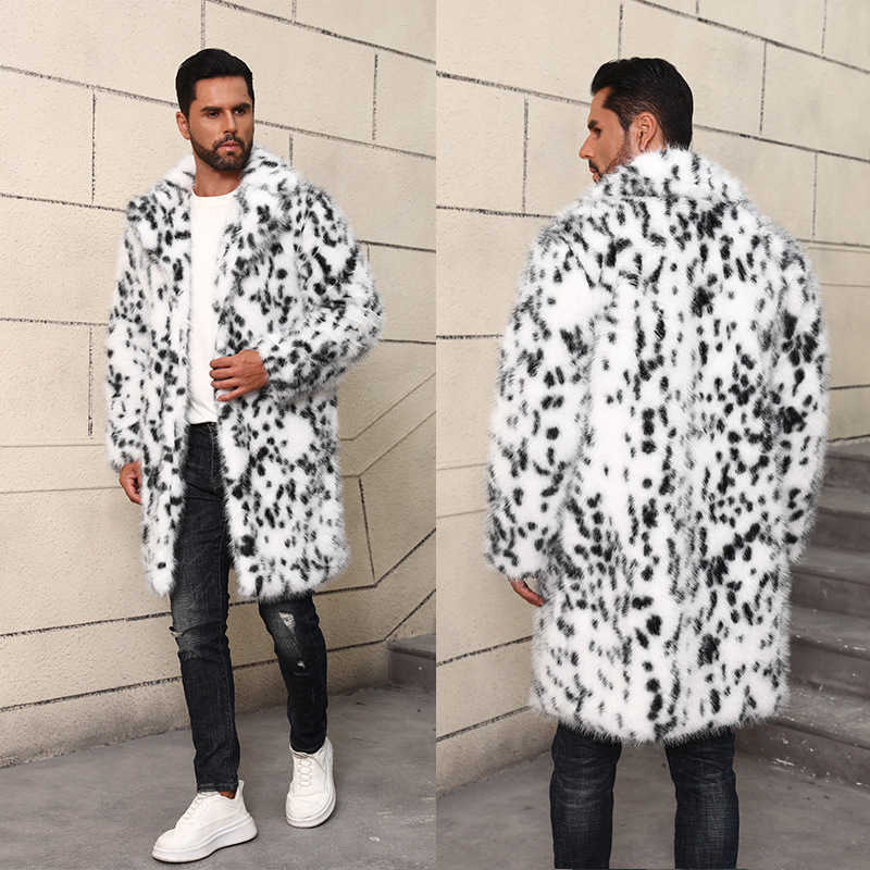 Faux Fur Coat for Men Mid-Length British Style with Suit Collar Warm Faux Fur Imitation Fur Coat