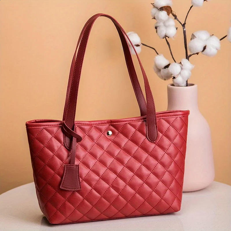 Chic Embroidered Tote Bag for Women Spacious Stylish Shoulder Handbag with Fixed Strap Polyester Lined Faux Leather 260209