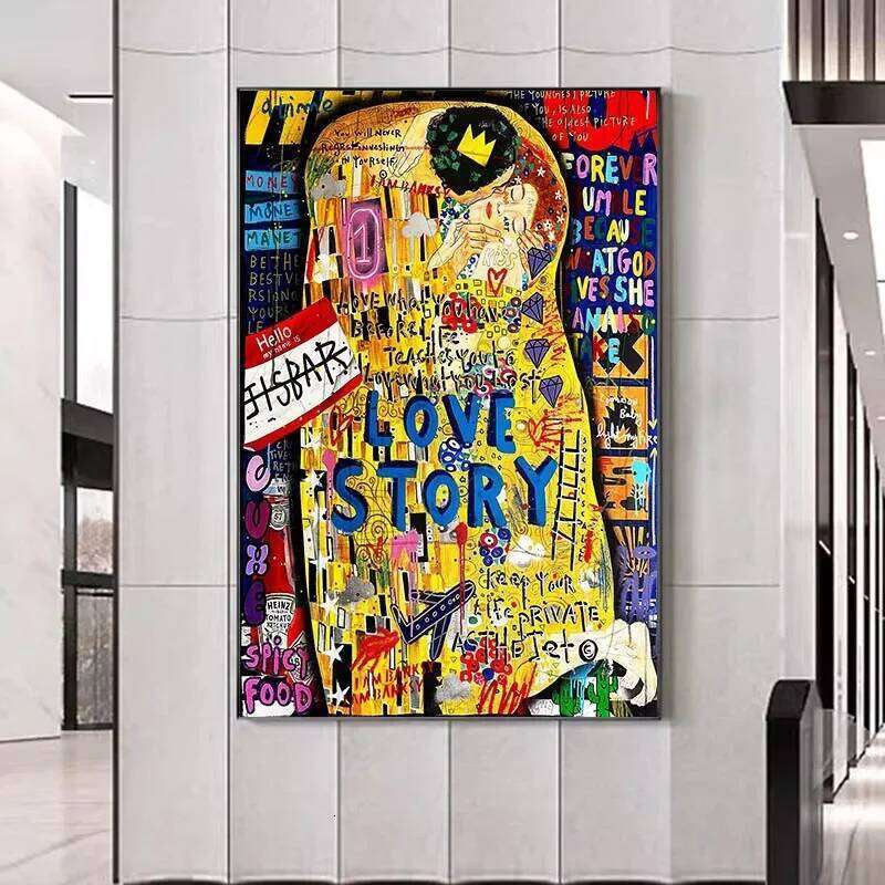 Graffiti Posters Banksy Style Canvas Love Kiss Richie Rich Wall Art Picitures Prints Mona Liberty Home Decor Painting 26Y0210