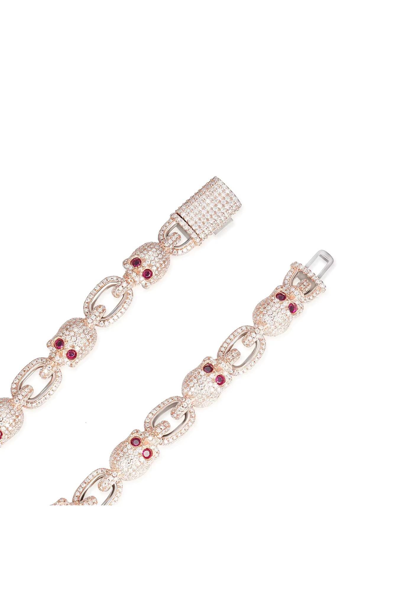 Luxury Fully Iced Out Moissanite Ruby Skulls Power Chain 925 Silver Rhodium Plated Luxury HipHop for Gift or Party