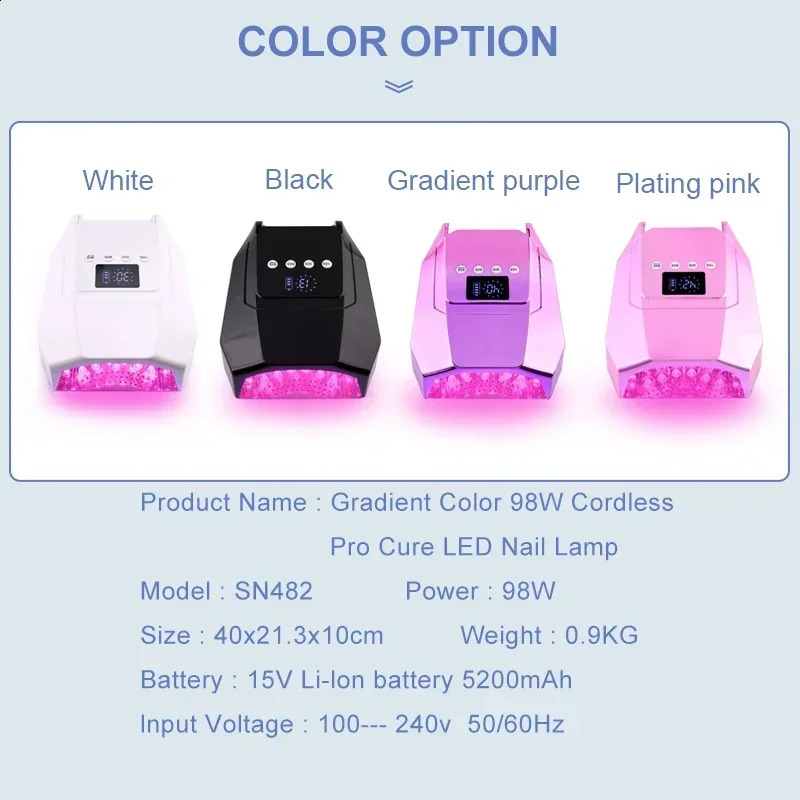 98W Rechargeable LED UV Lamp Cordless Battery Professional Nail Light with 4 Timers Fast Curing Nail Lamp for Salon and Home Use 260126