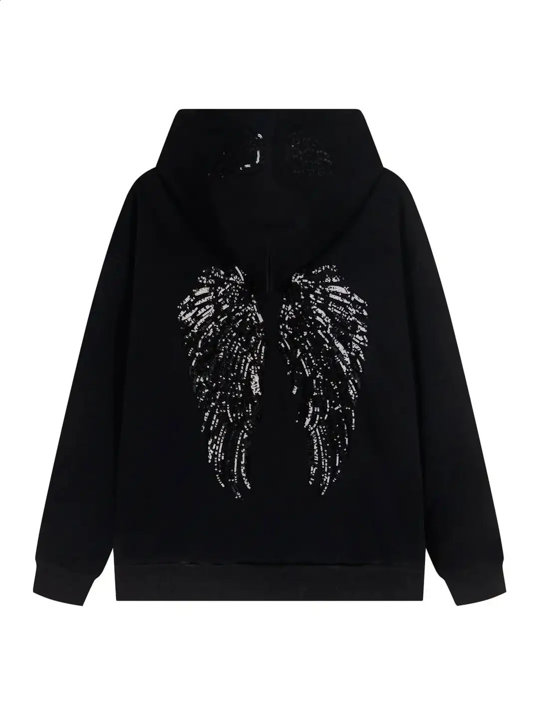 All Top Quality Aesthetic Silvery Wing Pattern Casual Oversizeds Style Hooded Pullovers Simple White Sweatshirts 260126