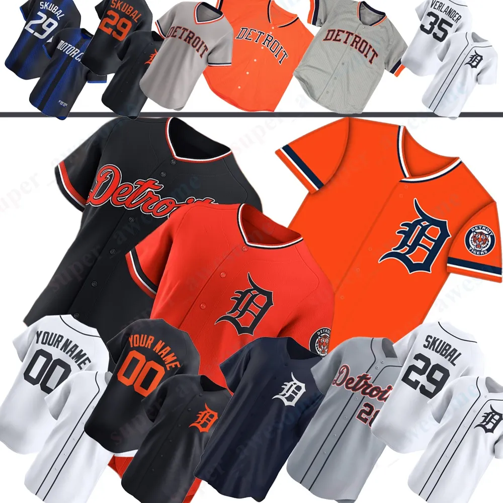 Tigers Baseball Jersey Tarik Skubal Framber Valdez Justin Verlander Riley Greene Javier Baez Spencer Torkelson Dillon Dingler Miguel Cabrera Alan Trammel Kaline