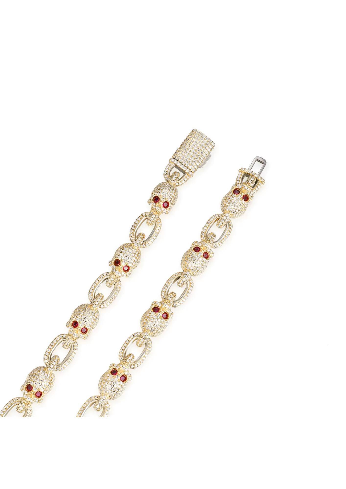 Luxury Fully Iced Out Moissanite Ruby Skulls Power Chain 925 Silver Rhodium Plated Luxury HipHop for Gift or Party