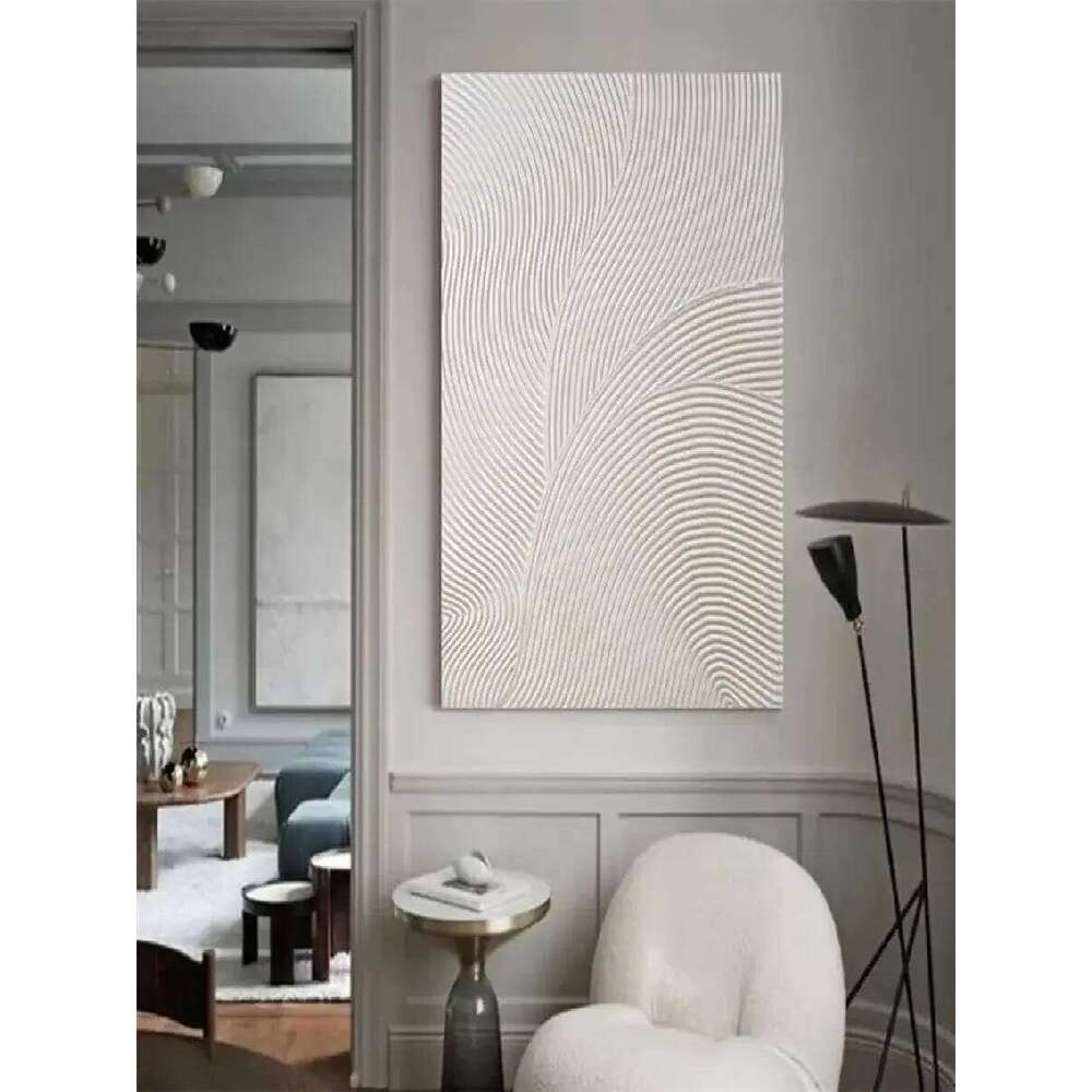 White Abstract Minimalist Textured Art Ocean Wave Beach Painting on Canvas WabiSabi Wall Decor for Living Room Poster Pr 26Y0210