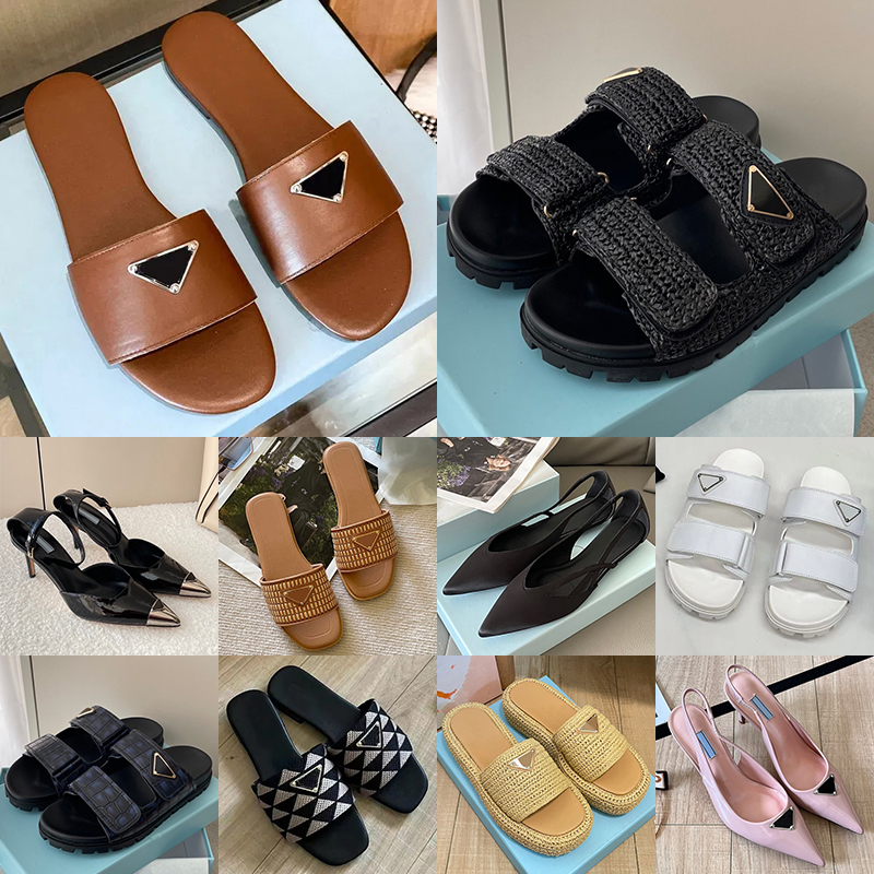 Free shipping women slippers designer leather flat sandals popular straw platform flip flops outdoor beach womens sandals