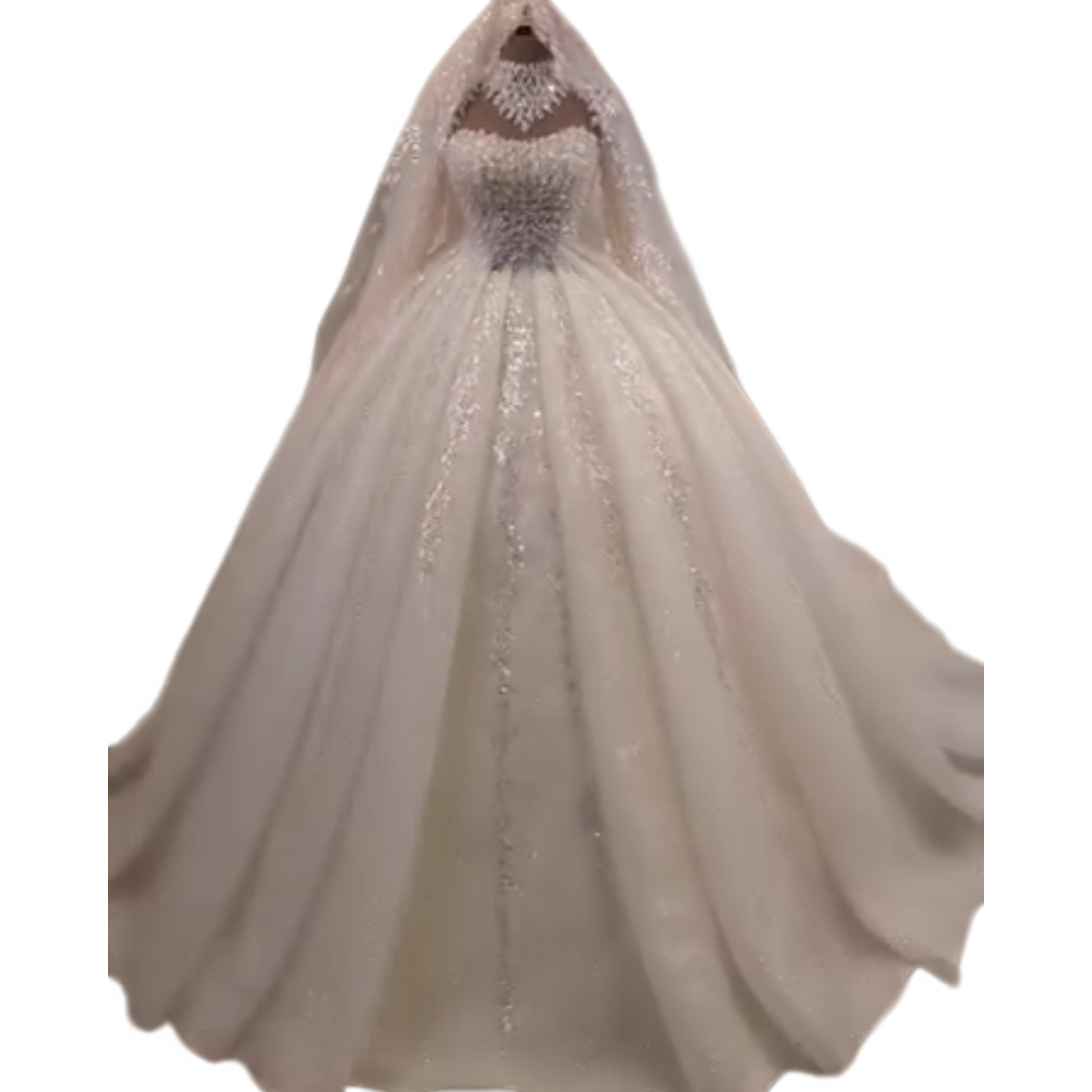 2026 Aso Ebi Plus Size White Ball Gown Wedding Dress Sheer Neck Beaded Applique Full Sleeves Elegant Vintage Bridal Gowns Dresses ZJ0498