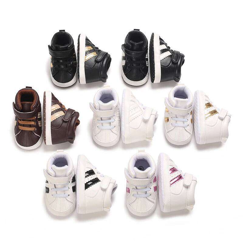Baby Boys Girls High Tops Sneakers Soft Anti-Slip Sole Streaks Infant Newborn First Walking Crib Shoes 0-18M 26Y0212