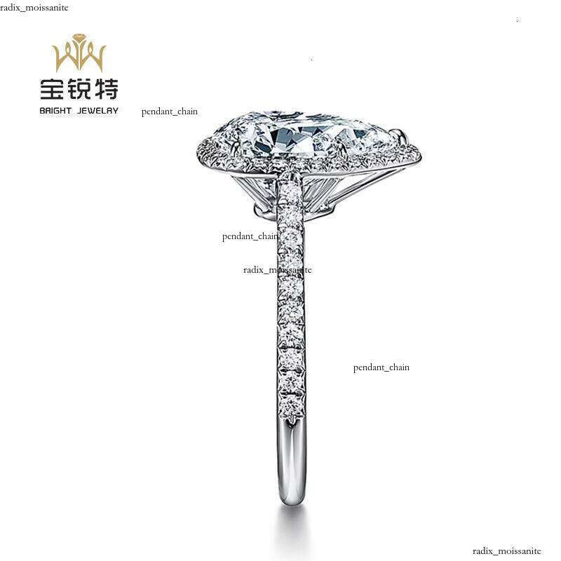 18k White Gold Custom 2 Cat Pear Paper Card Halo VVS Moissanite Wedding Ring for Women