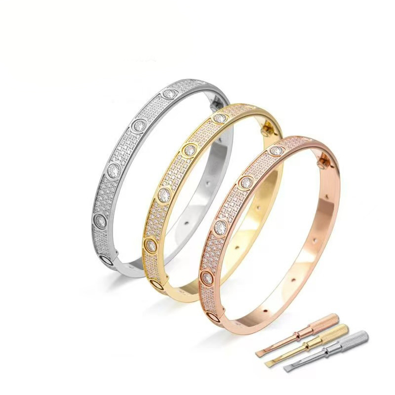 Designer Bracelet Bangle Plated Gold Cuff Bracelet With Screwdriver 6MM Wide 3 Row Diamond Bracelet Men Luxury Jewelry Woman Christmas Gift Size 16-19 With Box