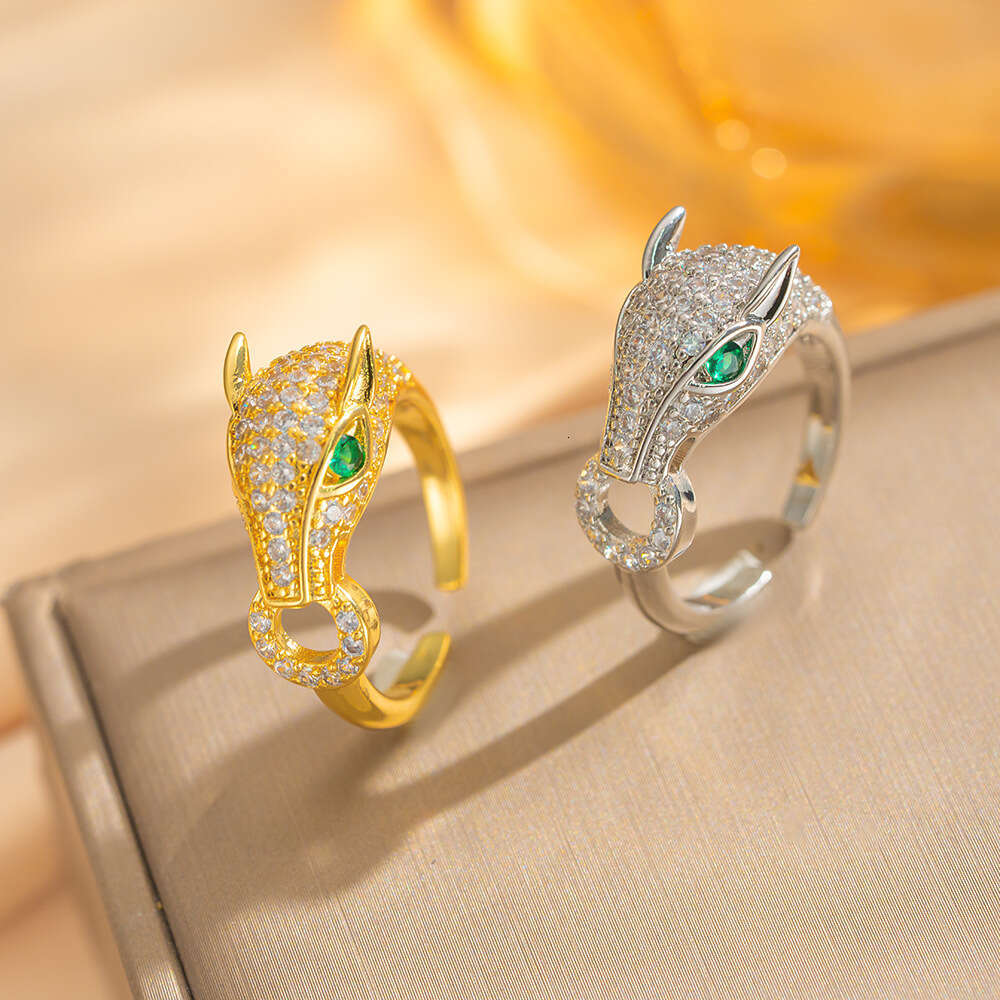 Light Luxury Hip-Hop Leopard Ring Electroplated Zircon Niche Personality Ring For Women