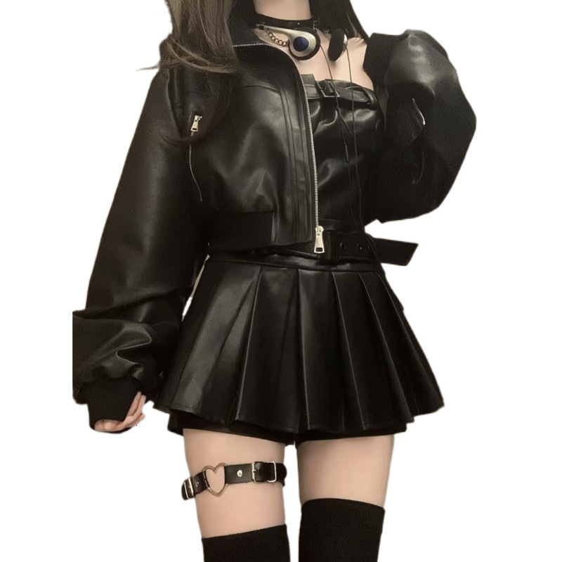 2026 New Fashion Luxury Brand Designer Sweet And Cool Spicy Girl Design Pleated Skirt Camisole Skirt Fashion Jacket Pure Desire Style Leather Jacket T