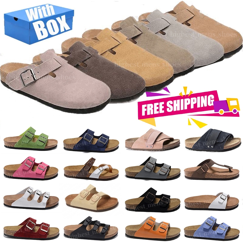 Free Shipping Designer Boston Slippers Mens Women clogs Sandals Slipper Fashion Summer Leather Slide Favourite Beach Black Blue Grey Slide Beach Shoes with box