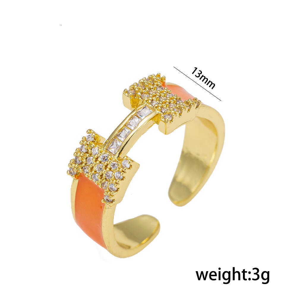 Cross-Border Hot-Selling H-Shaped Light Luxury Design Sense Couple Micro Pave Zircon Black White Open Adjustable Rings For Men And Women