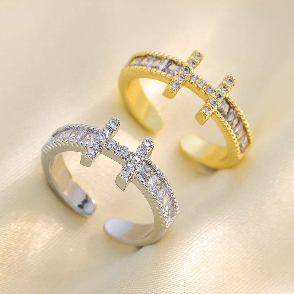 Full Diamond H Wedding Adjustable Open Ring Simple Hand Jewelry Couple Rings