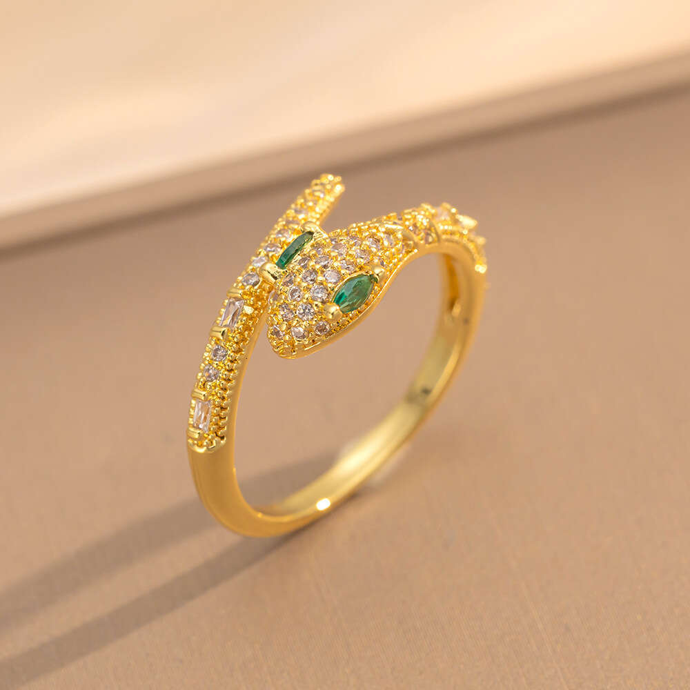 Light Luxury Zircon Sparkling Snake-Shaped Silver Open Ring Hand Jewelry