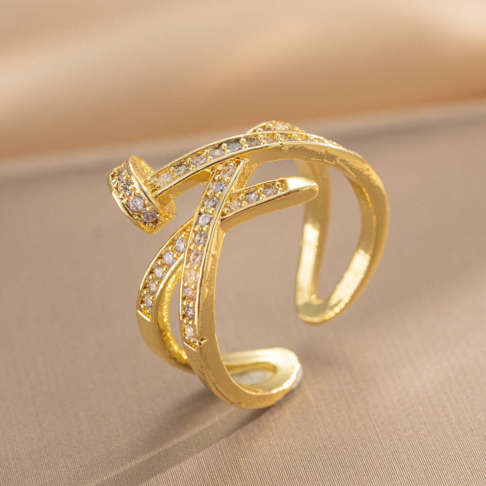 Full Diamond Zircon Belt Nail Stacking Open Niche Design Personality Ins High-End Sense Ring