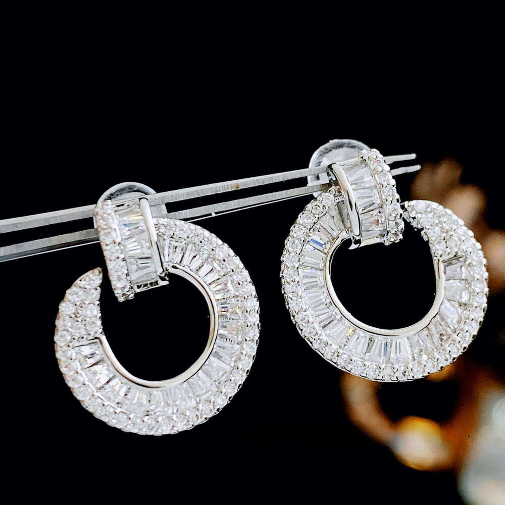 Earrings for S Silver Needle Baguette Zircon C Hoop Studs Full Paved Crystal Hypoallergenic European American Elegant Fashion Women Jewelry visionice - view 8