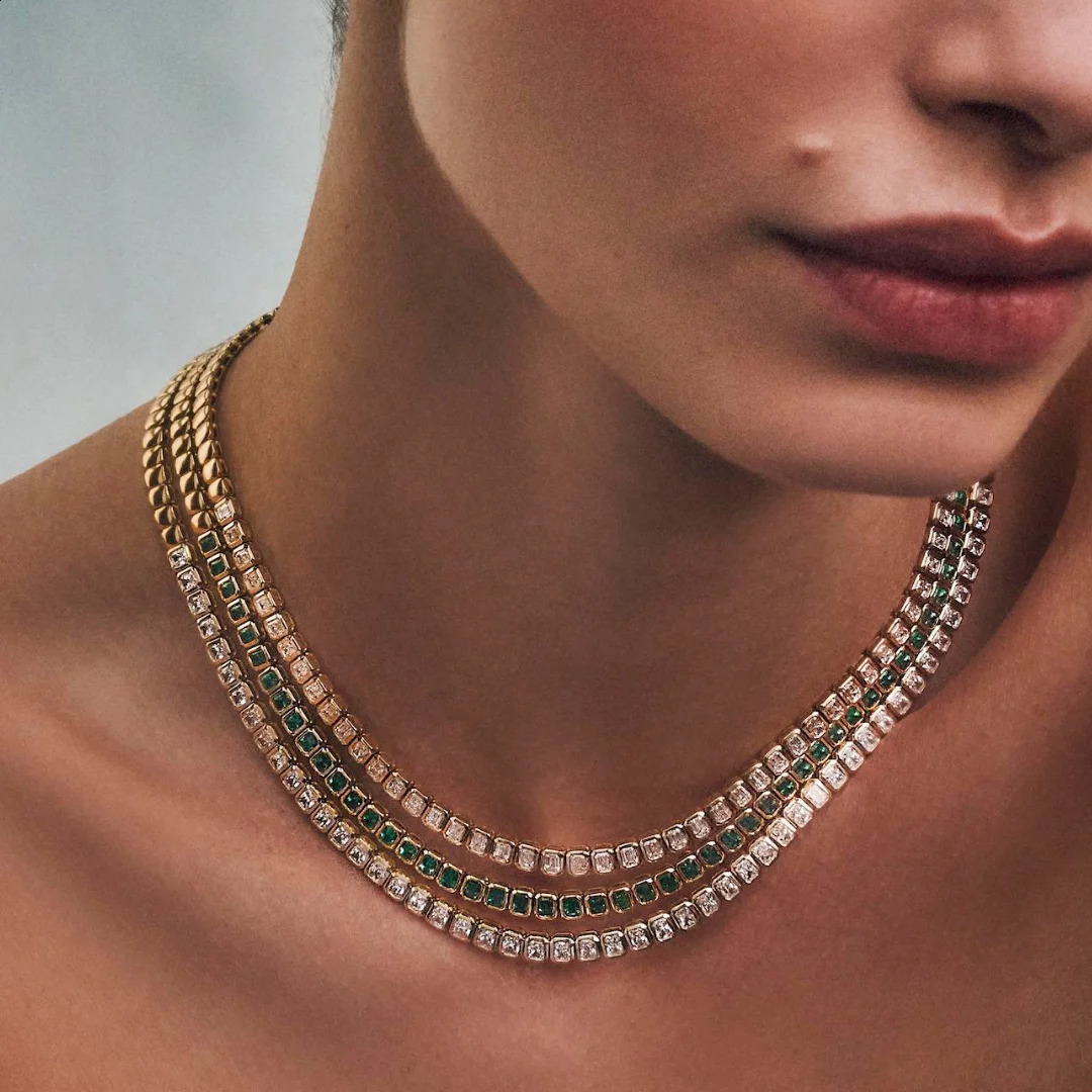Various Shaped Geometric Bezel Set Round Heart Rectangle Cubic Zirconia CZ Tennis Chain Choker Necklace For Women 16inches 260206 - view 3